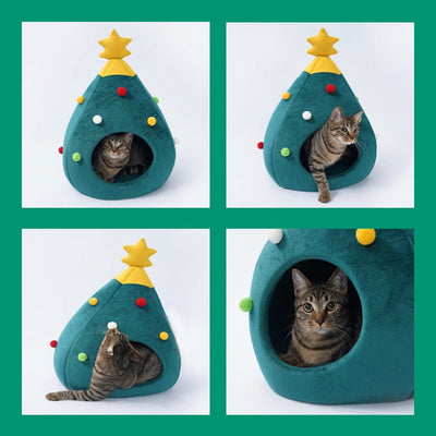 Christmas Tree Cat Basket - FestivePurr 