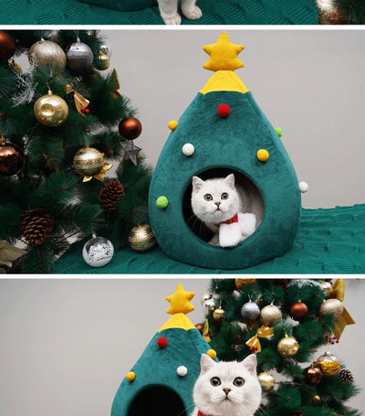 Christmas Tree Cat Basket - FestivePurr 