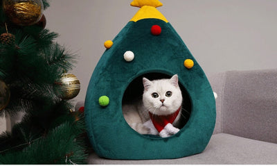 Christmas Tree Cat Basket - FestivePurr 