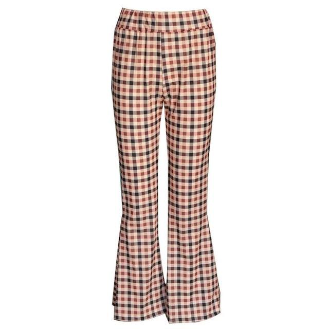 Liv - Vintage geruite broek met klokkende broekspijpen