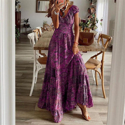 Desire - stijlvolle lange jurk met korte mouwen in bohemian stijl