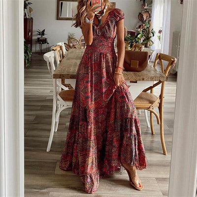 Desire - stijlvolle lange jurk met korte mouwen in bohemian stijl