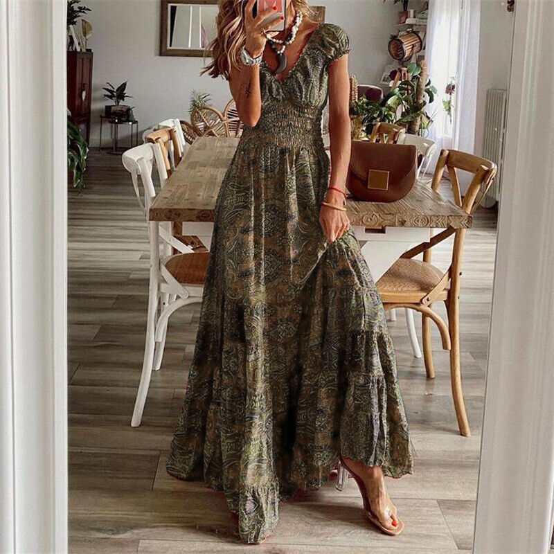 Desire - stijlvolle lange jurk met korte mouwen in bohemian stijl