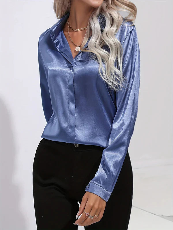 Saga - Chique Herfst Elegante Satijnen Blouse voor Dames