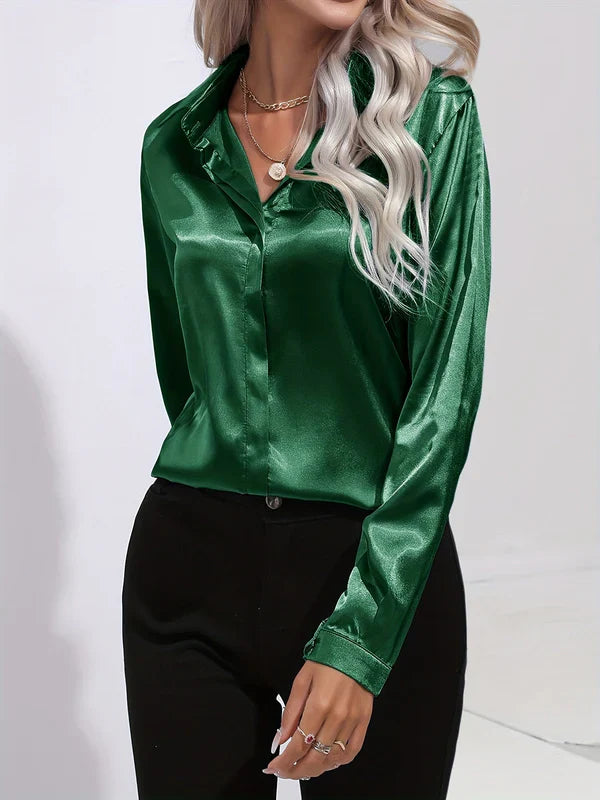 Saga - Chique Herfst Elegante Satijnen Blouse voor Dames