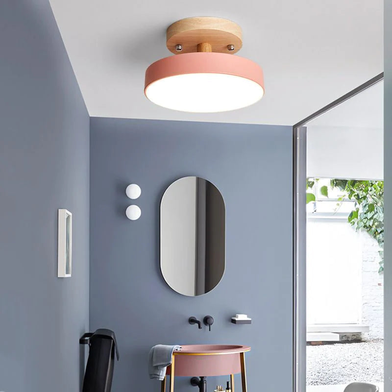 Aqiora – Modern Circular LED Ceiling Light Wood Base