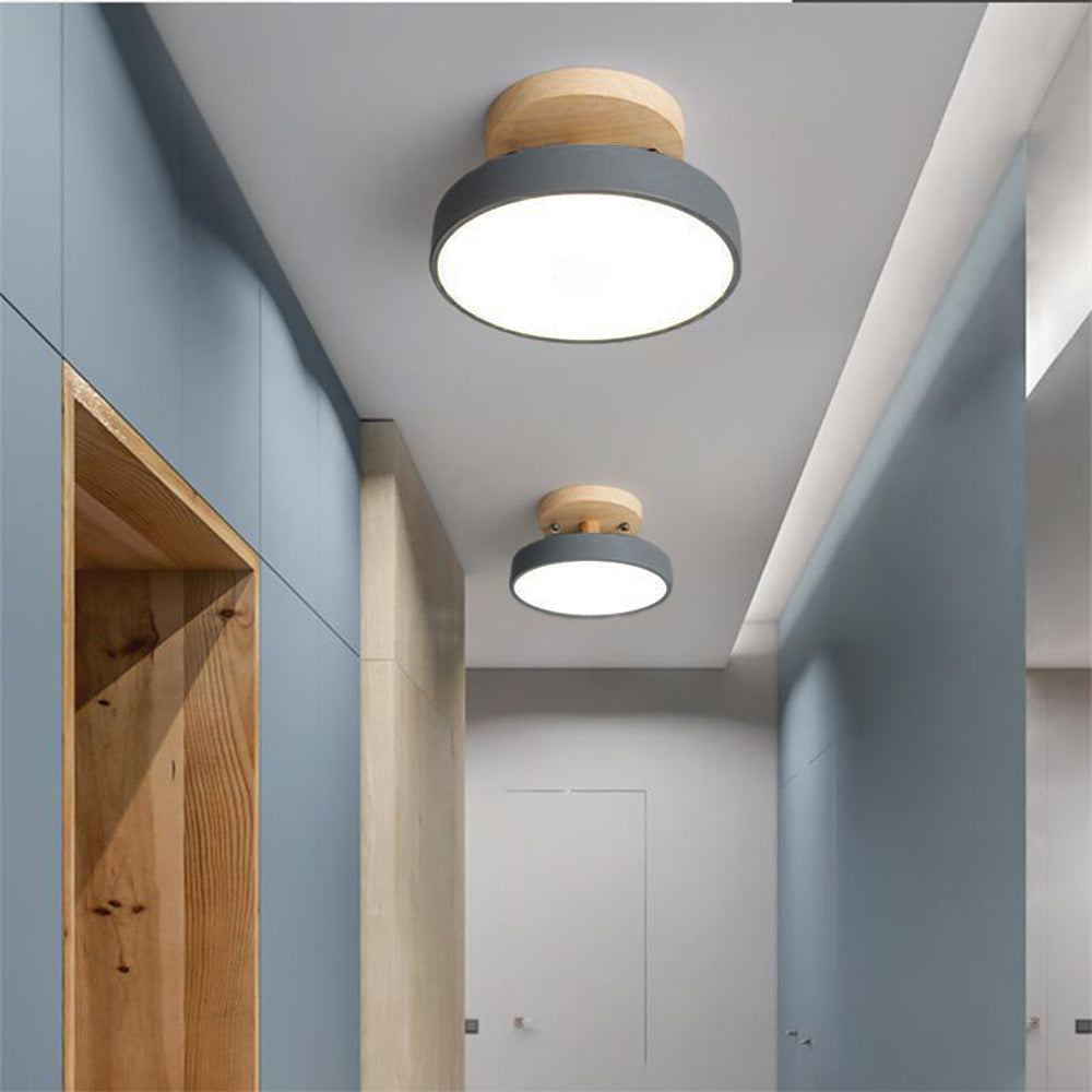 Aqiora – Modern Circular LED Ceiling Light Wood Base