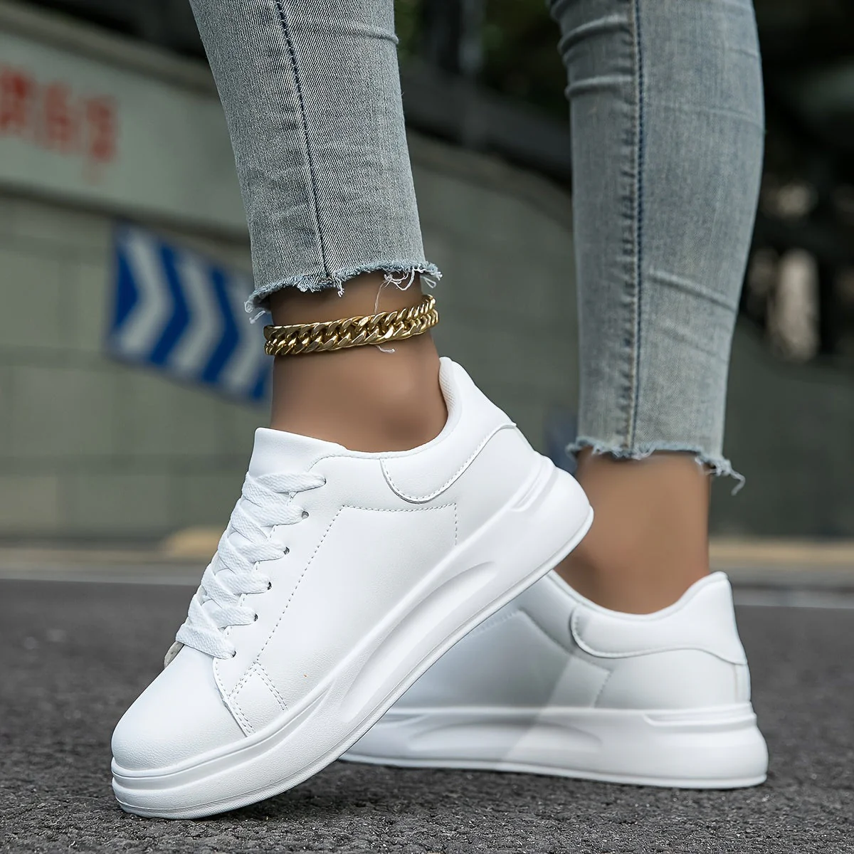 Witte Sneakers Dames met Dikke Zool – Comfortabele Lage Platform Schoenen