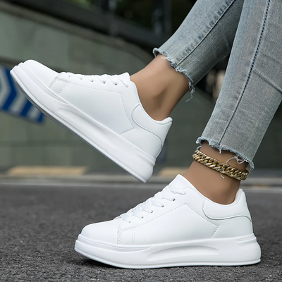 Witte Sneakers Dames met Dikke Zool – Comfortabele Lage Platform Schoenen