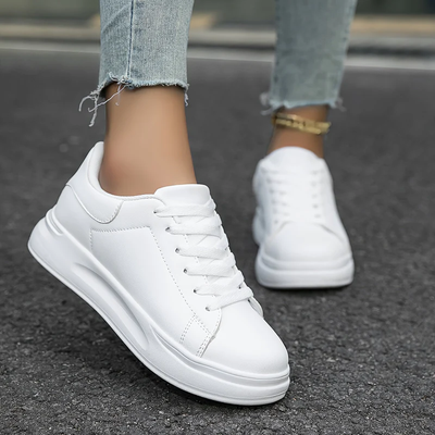 Witte Sneakers Dames met Dikke Zool – Comfortabele Lage Platform Schoenen