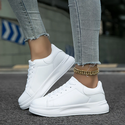 Witte Sneakers Dames met Dikke Zool – Comfortabele Lage Platform Schoenen