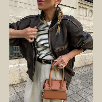 Soof | Oversized Leren Bomberjack voor Dames met Ritssluiting