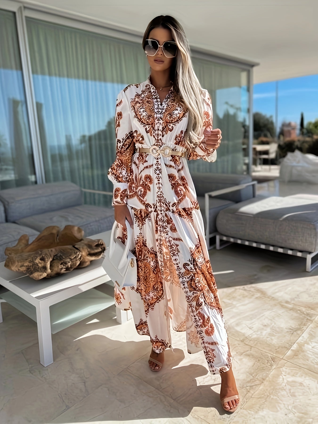 Darlene | Boho Maxi Jurk met Elegante Print en V-Hals