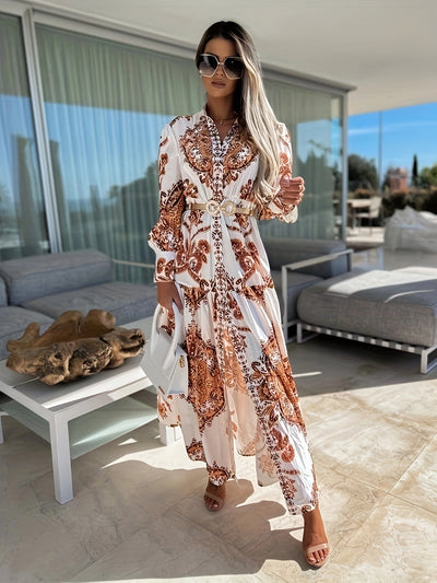 Darlene | Boho Maxi Jurk met Elegante Print en V-Hals