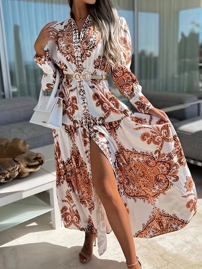 Darlene | Boho Maxi Jurk met Elegante Print en V-Hals