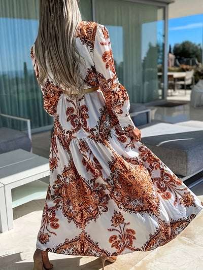 Darlene | Boho Maxi Jurk met Elegante Print en V-Hals