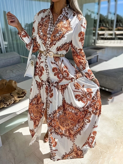 Darlene | Boho Maxi Jurk met Elegante Print en V-Hals