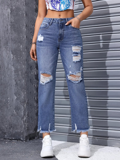 Kylie | Trendy Ripped Straight-Leg Jeans 