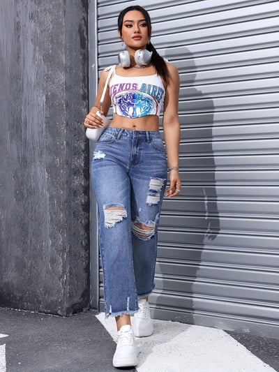 Kylie | Trendy Ripped Straight-Leg Jeans 