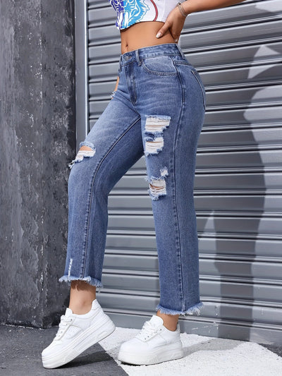 Kylie | Trendy Ripped Straight-Leg Jeans 
