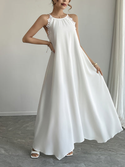 Danna | Elegante Maxi Jurk met Open Rug en Bloemenaccenten