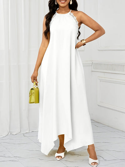 Danna | Elegante Maxi Jurk met Open Rug en Bloemenaccenten