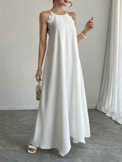 Danna | Elegante Maxi Jurk met Open Rug en Bloemenaccenten