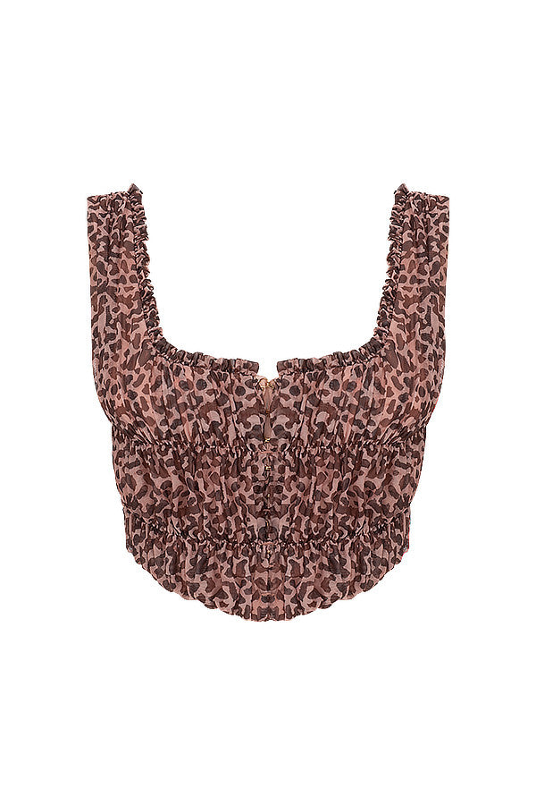 Helvianne - Top with Animal Print and Ruffles