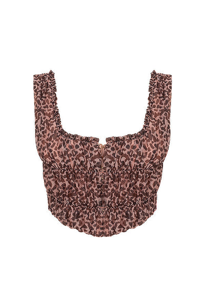 Helvianne - Top with Animal Print and Ruffles