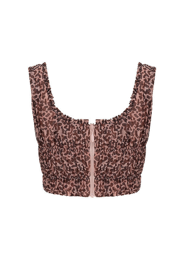 Helvianne - Top with Animal Print and Ruffles