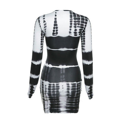 Elina - Trendy Tie Dye Mix Bodycon Mini Dress with Long Sleeves