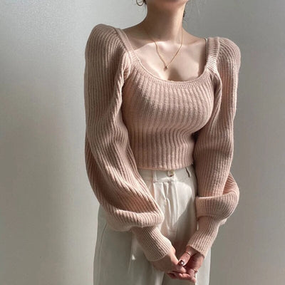 Lotte | Knitted sweater with boat neck and balloon sleeves
