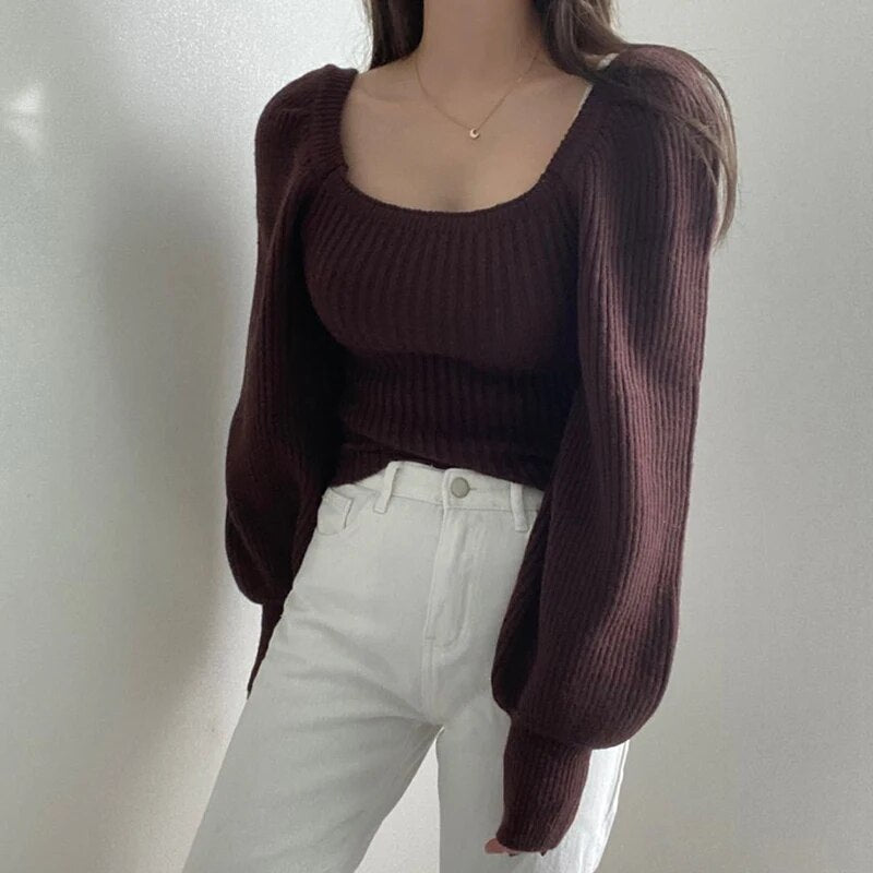 Lotte | Knitted sweater with boat neck and balloon sleeves