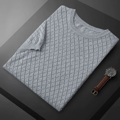 Vic – Fijngebreide T-Shirt met Diamantpatroon