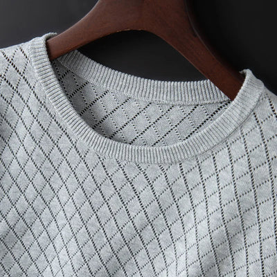 Vic – Fijngebreide T-Shirt met Diamantpatroon