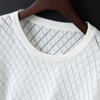 Vic – Fijngebreide T-Shirt met Diamantpatroon