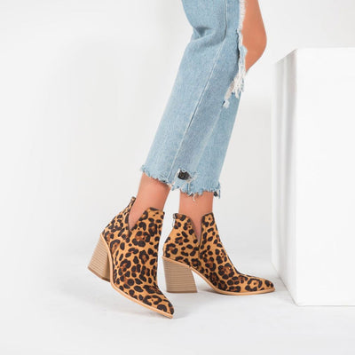 Kenya - Wild Pointed Toe Notch Chunky Heel Suede Ankle Boots