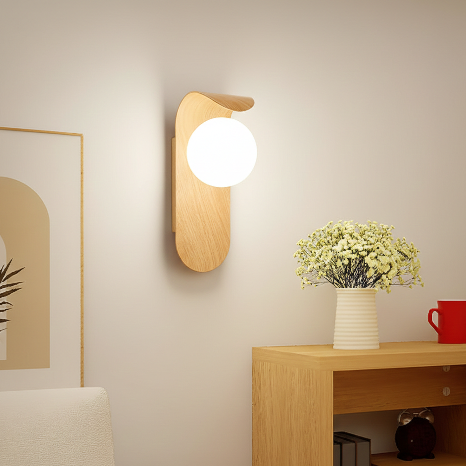 Naoren – Wood Effect Spherical LED Wall Light