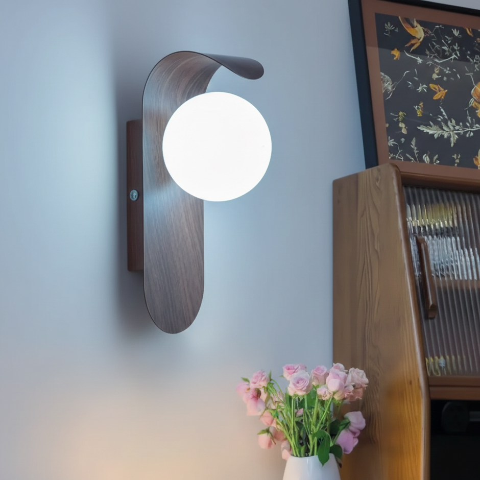 Naoren – Wood Effect Spherical LED Wall Light