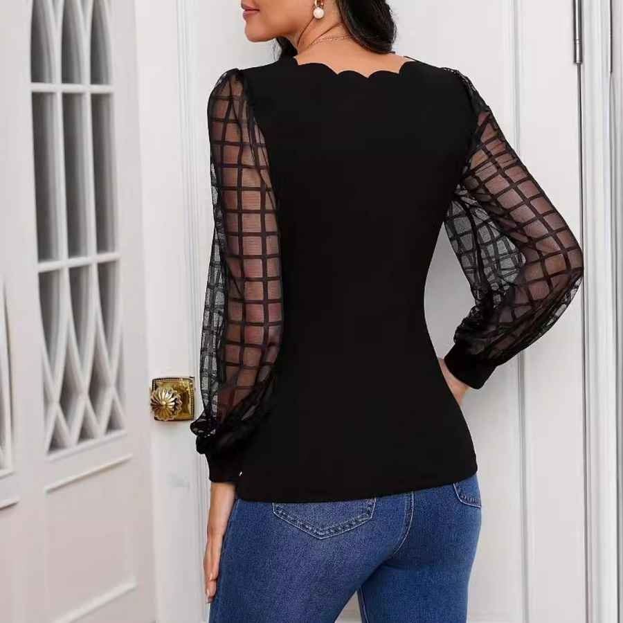 Helisara - Elegant V-Neck Top with Scallop Edges